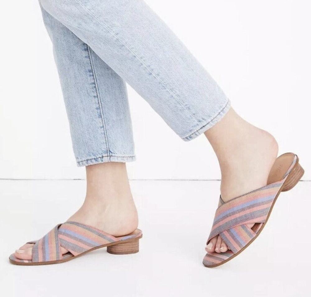 Madewell The Ruthie Criss-Cross Mule Rainbow Stripe WMNS 7 1/2 Slip On Strappy